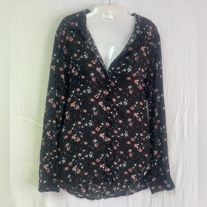 Bella Dahl Black Floral High-Low Button-Down Blouse/Long Sleeve Top, Sz S!